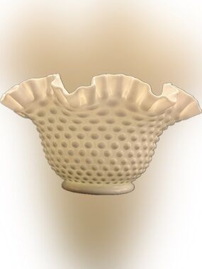 Vintage Fenton Milk Glass Hobnail Ruffled Bowl 9" MCM Cottagecore Centerpiece